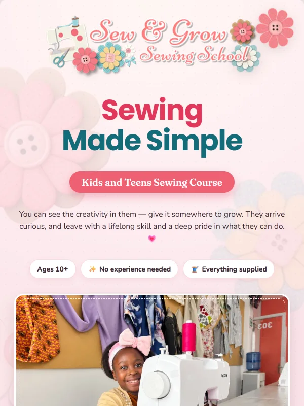 Kids and Teens Sewing Course brochure
