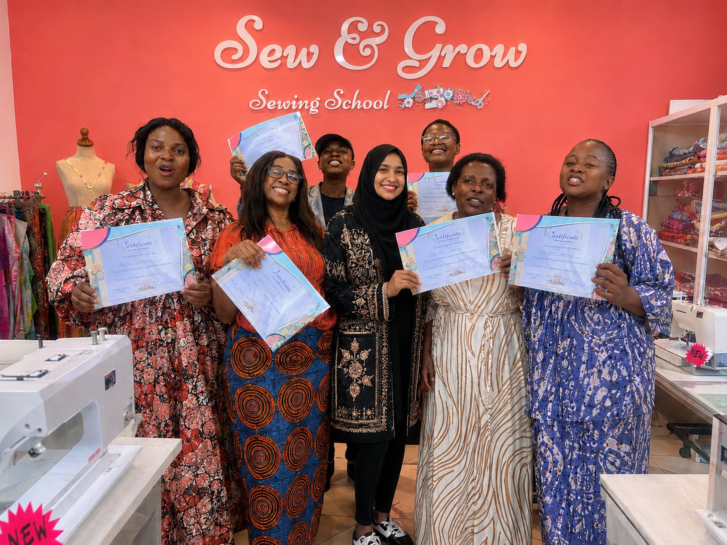 Sew & Grow graduates holding their certificates