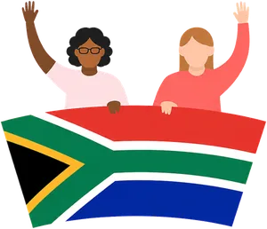 Women celebrating with the South African flag